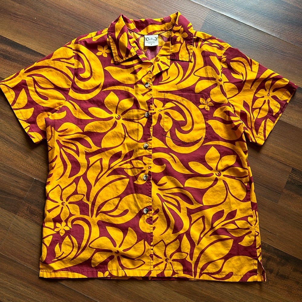 Go Barefoot Fitted Aloha Button Down Shirt size Large VTG